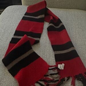 Madewell Red and Black Striped Slim Scarf 100% Wool